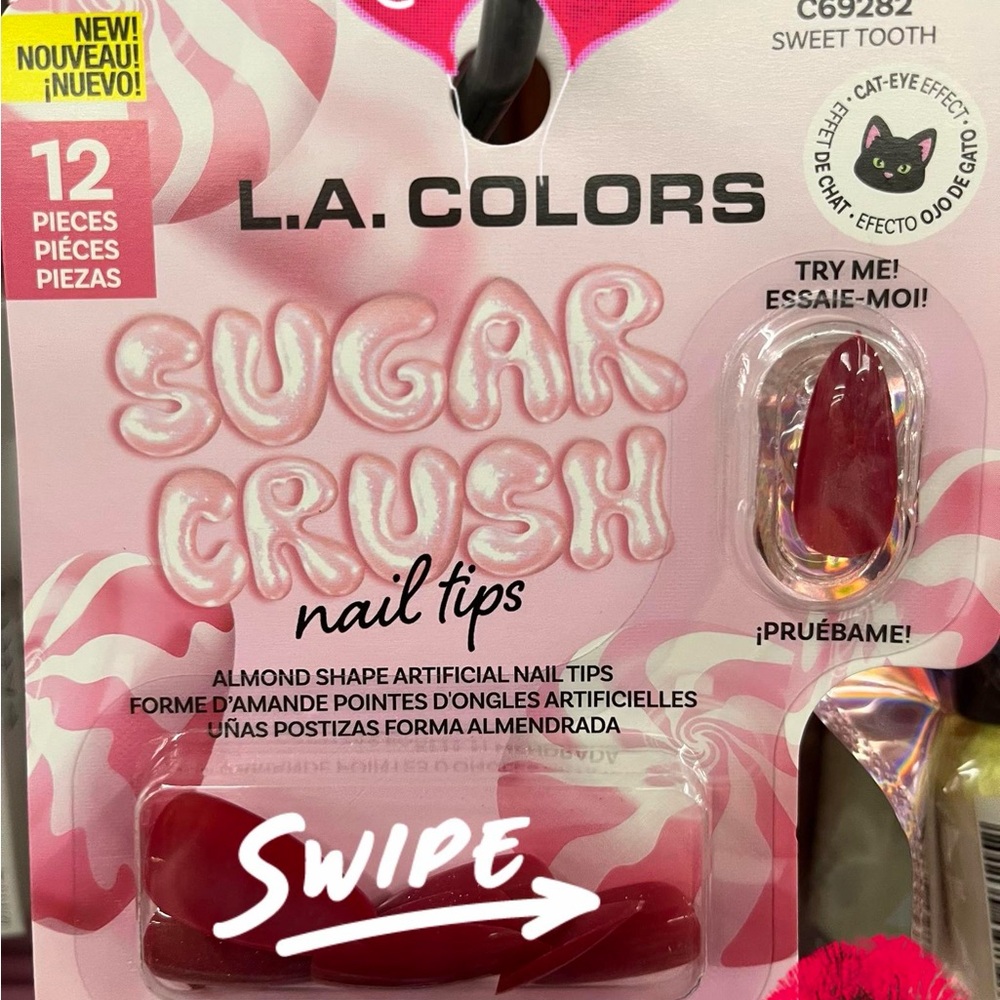 ⚠️ 5/25: L.A. COLORS Sugar Crush Almond Nail Tips - Red Sweet Tooth